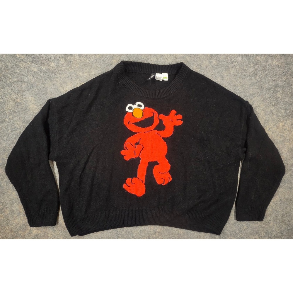 H&M Divided Sesame Street Elmo Knit Sweater Black Red Graphic Pullover M/L
